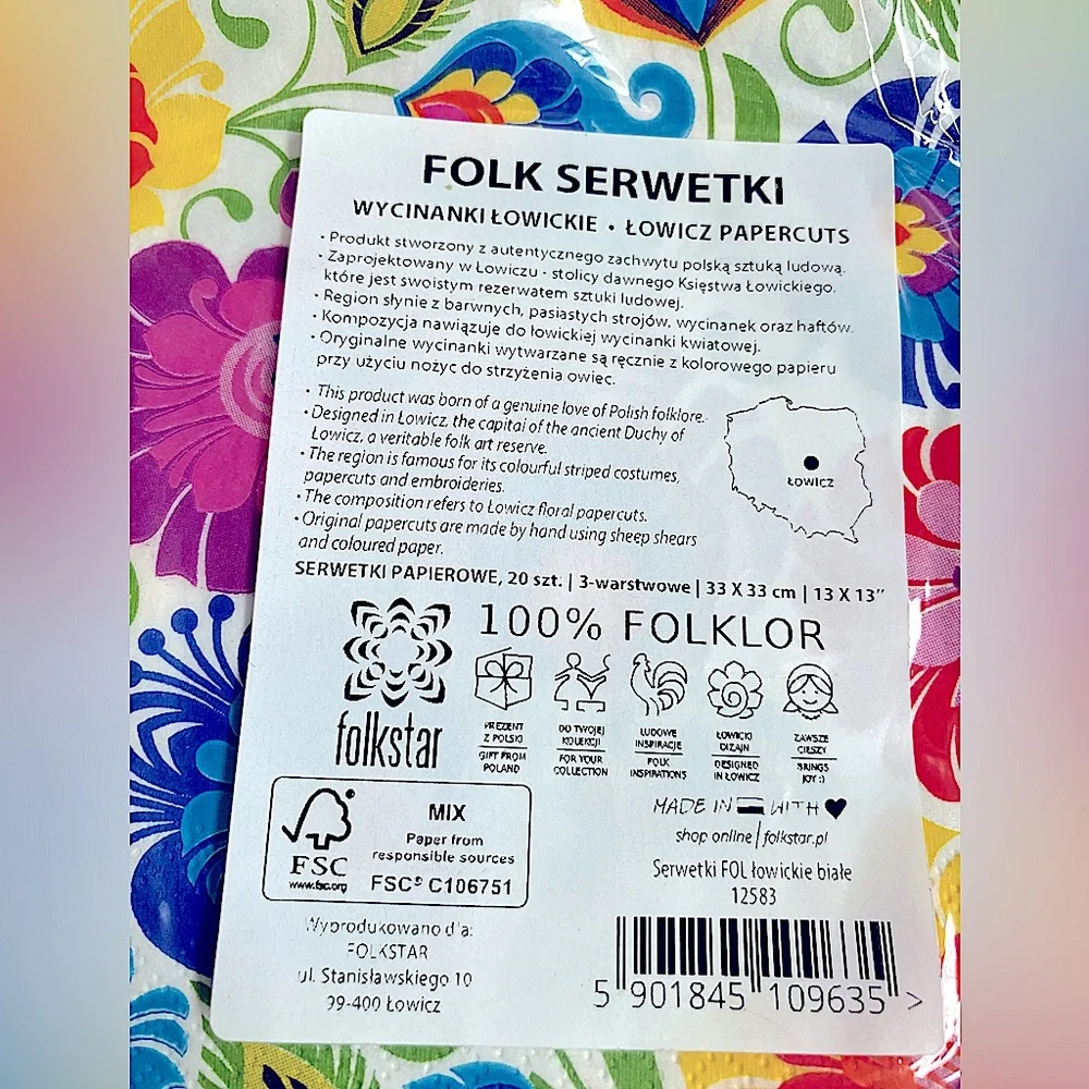 Set of 2 Floral Luncheon Polish Folklor Paper Napkins